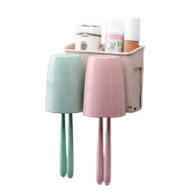 Bathroom non-perforated wheat straw toothbrush holder with toothpaste squeezer